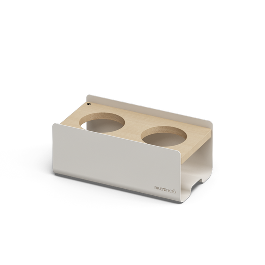 BILL Small | Double Raised Feeder in Wood and Stainless Steel