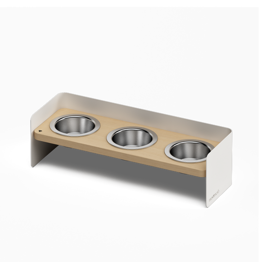 BAY Tris | Triple Raised Feeder in Wood and Stainless Steel