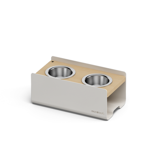 BILL Small | Double Raised Feeder in Wood and Stainless Steel