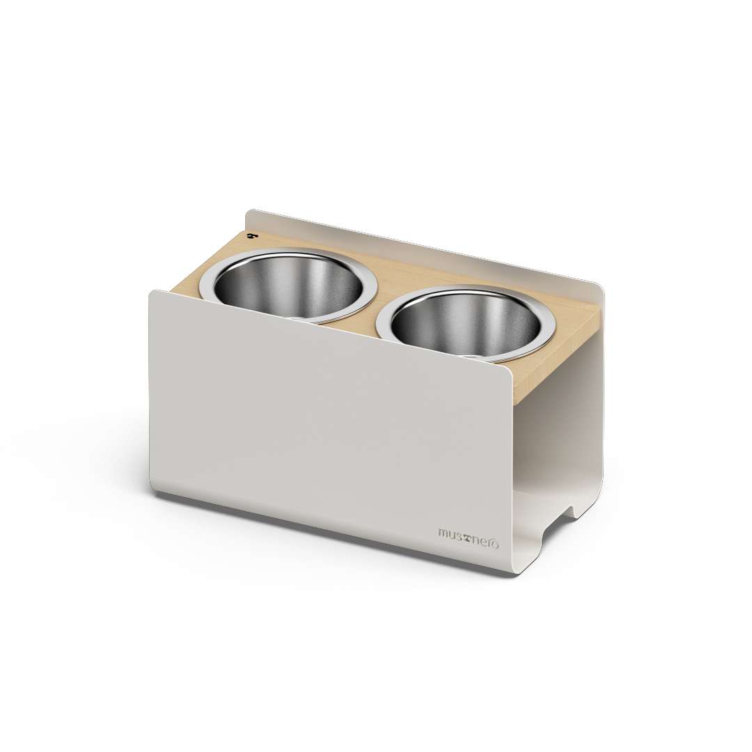 BILL Medium | Double Raised Feeder in Wood and Stainless Steel