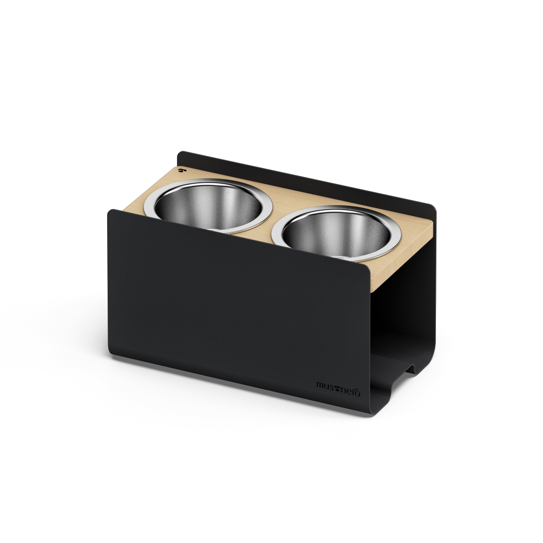 BILL Medium | Double Raised Feeder in Wood and Stainless Steel
