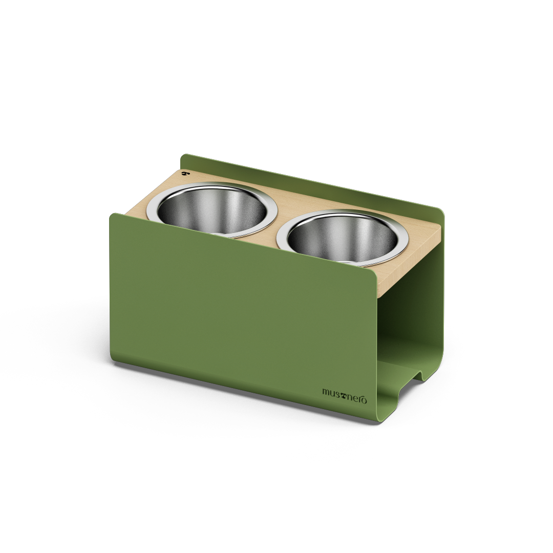 BILL Medium | Double Raised Feeder in Wood and Stainless Steel