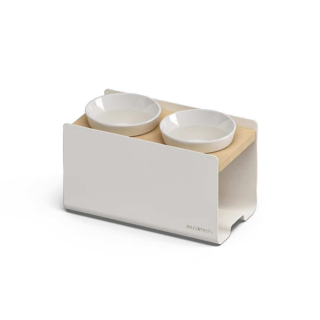 BILL Medium | Alzaciotole in Legno e Acciaio Inox con 2 Ciotole POP