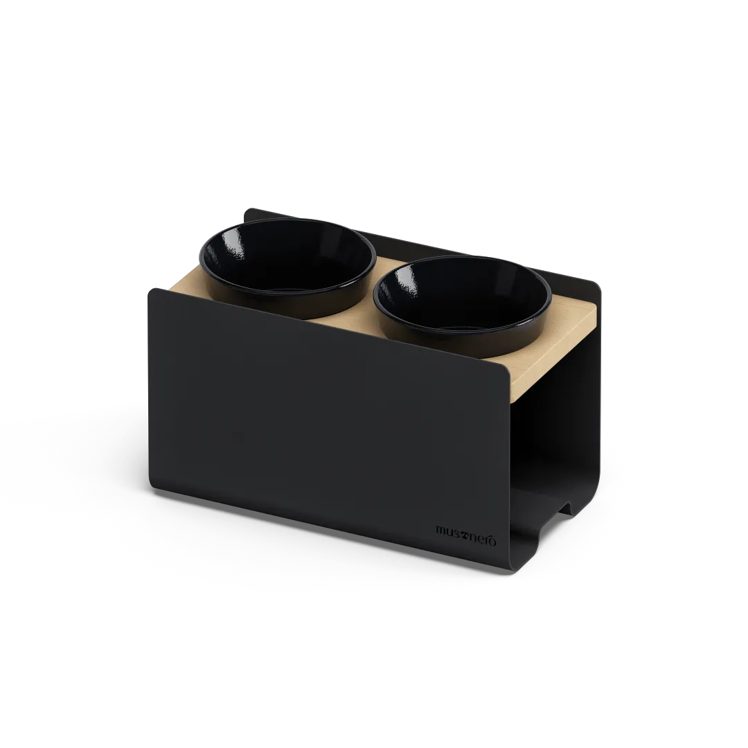 BILL Medium | Alzaciotole in Legno e Acciaio Inox con 2 Ciotole POP