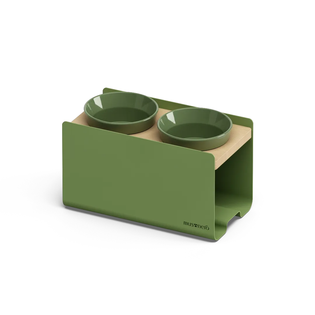BILL Medium | Alzaciotole in Legno e Acciaio Inox con 2 Ciotole POP