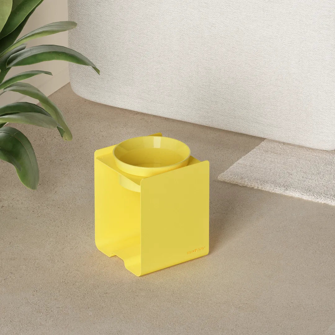 Kit Large Giallo Pastello - Alzaciotole BILL Puro Large + Ciotola POP in Maiolica