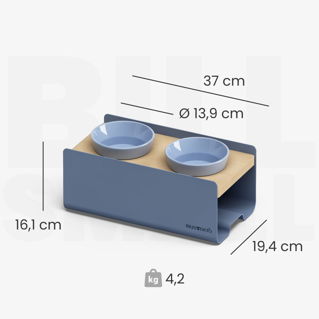 BILL Small | Double Raised Feeder in Wood and Stainless Steel