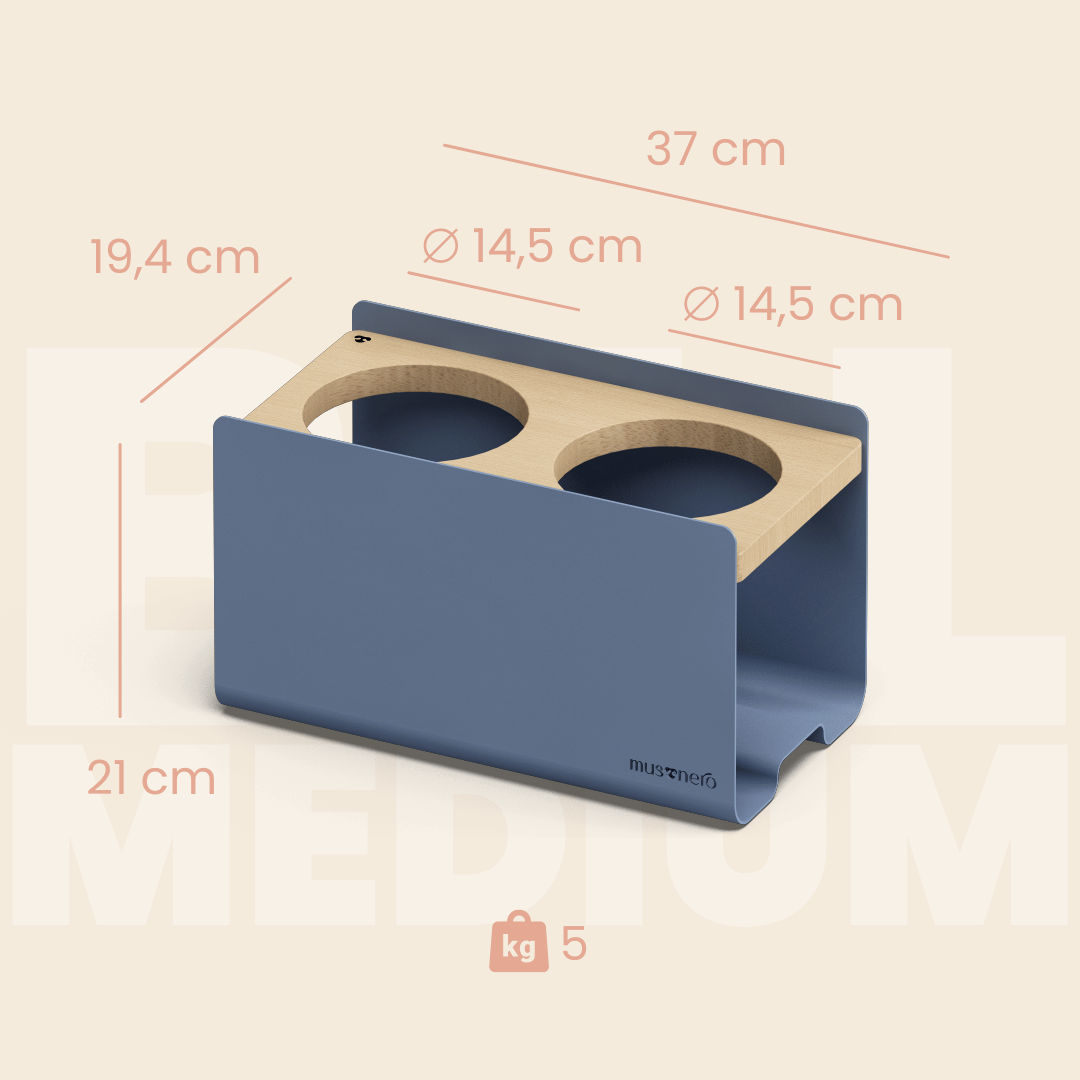 BILL Medium | Double Raised Feeder in Wood and Stainless Steel