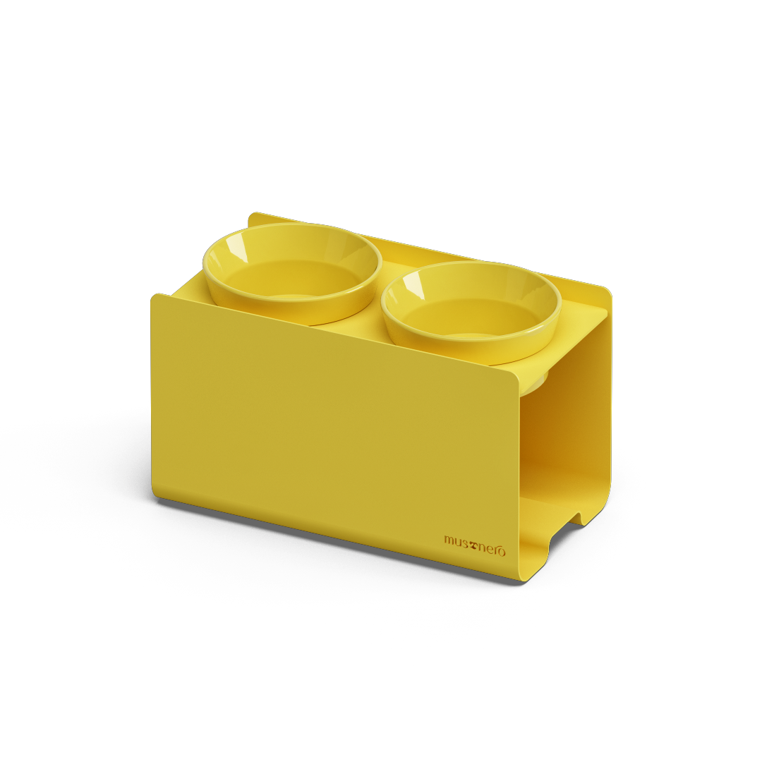Kit Medium Giallo Pastello - Alzaciotole BILL Puro Medium + Ciotole POP in Maiolica