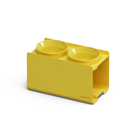 Kit Medium Giallo Pastello - Alzaciotole BILL Puro Medium + Ciotole POP in Maiolica