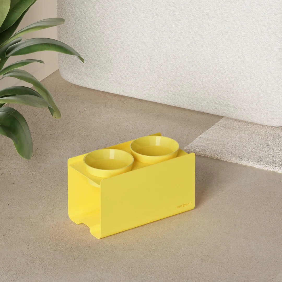 Kit Medium Giallo Pastello - Alzaciotole BILL Puro Medium + Ciotole POP in Maiolica