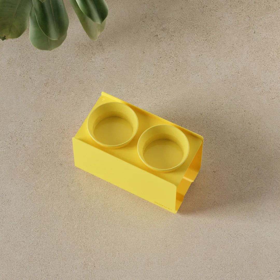 Kit Medium Giallo Pastello - Alzaciotole BILL Puro Medium + Ciotole POP in Maiolica