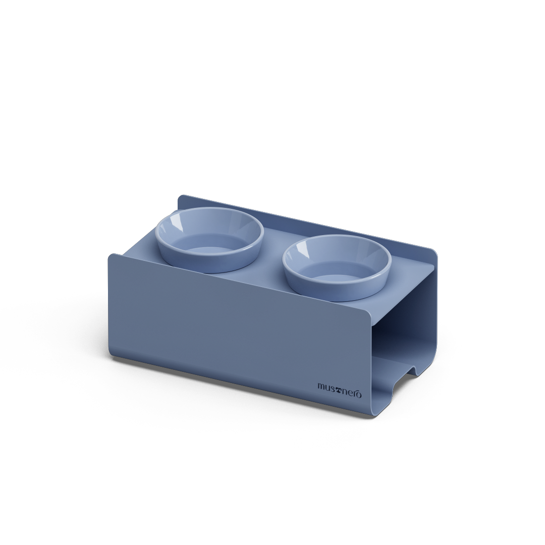 Kit Small Blu Colomba - Alzaciotole BILL Puro Small + Ciotole POP in Maiolica