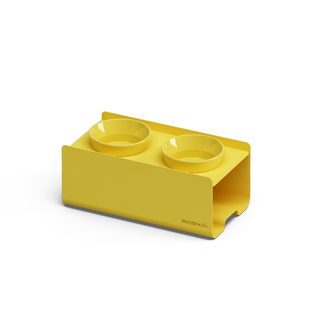 Kit Small Giallo Pastello - Alzaciotole BILL Puro Small + Ciotole POP in Maiolica