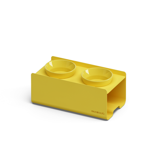 Kit Small Giallo Pastello - Alzaciotole BILL Puro Small + Ciotole POP in Maiolica