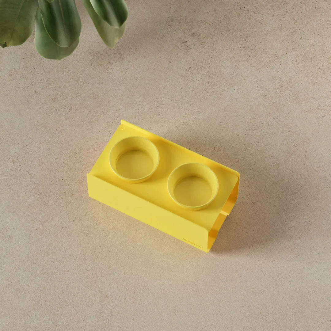 Kit Small Giallo Pastello - Alzaciotole BILL Puro Small + Ciotole POP in Maiolica