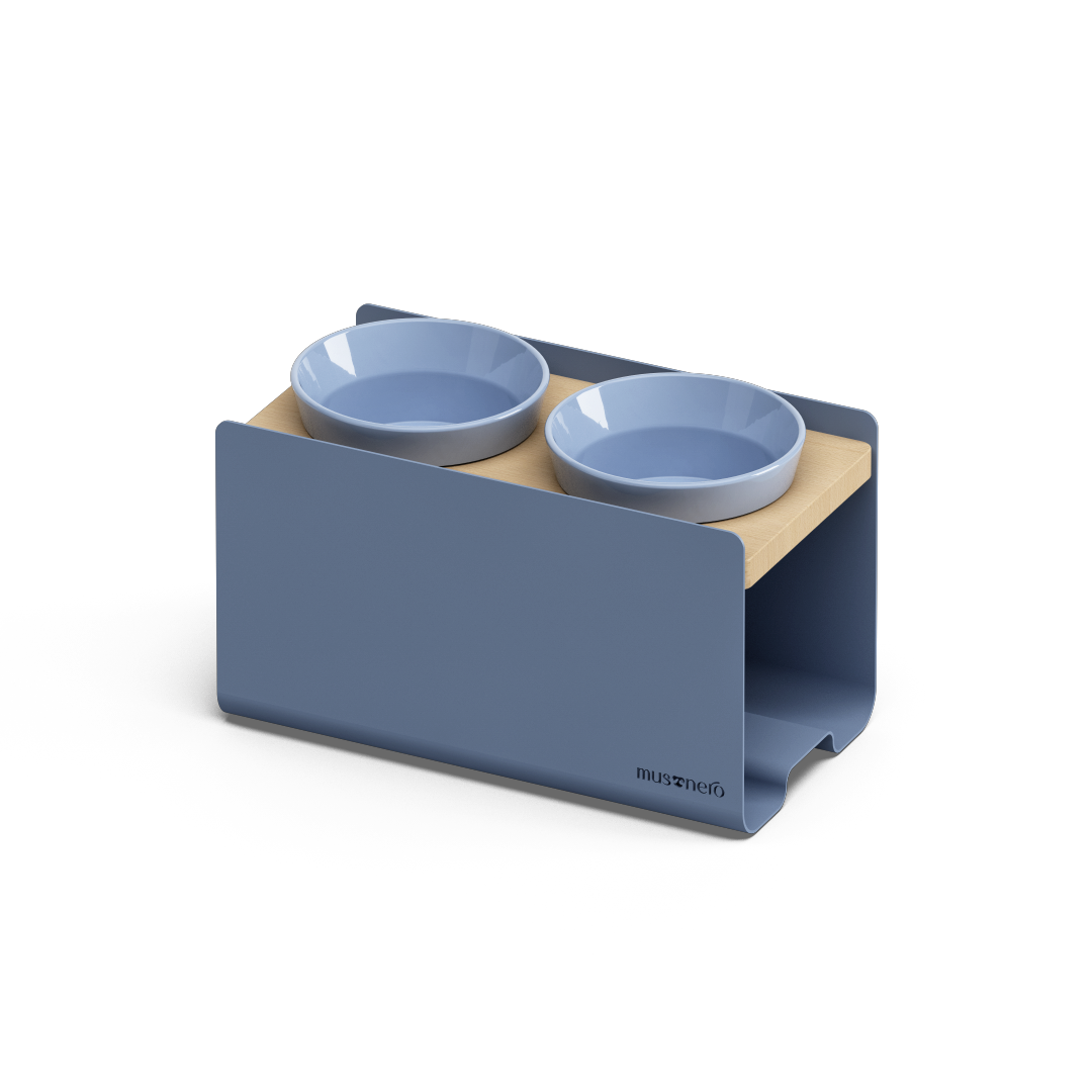 BILL Medium | Double Raised Feeder in Wood and Stainless Steel