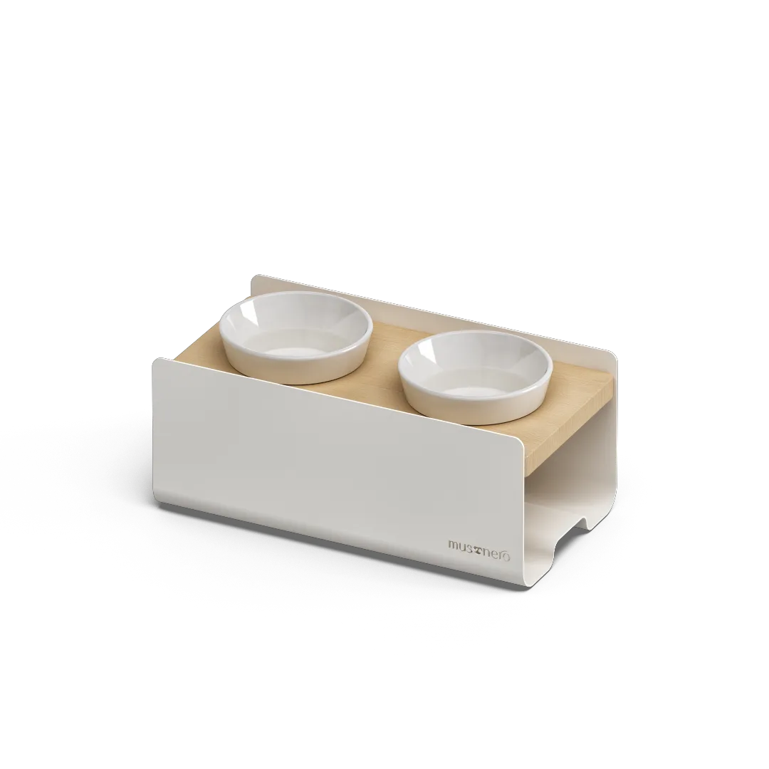 BILL Small | Double Raised Feeder in Wood and Stainless Steel
