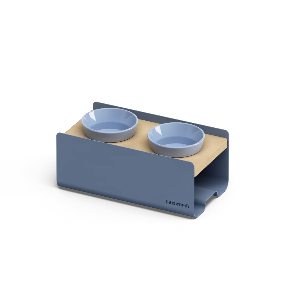 BILL Small | Double Raised Feeder in Wood and Stainless Steel