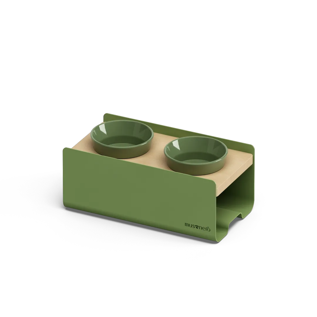BILL Small | Double Raised Feeder in Wood and Stainless Steel