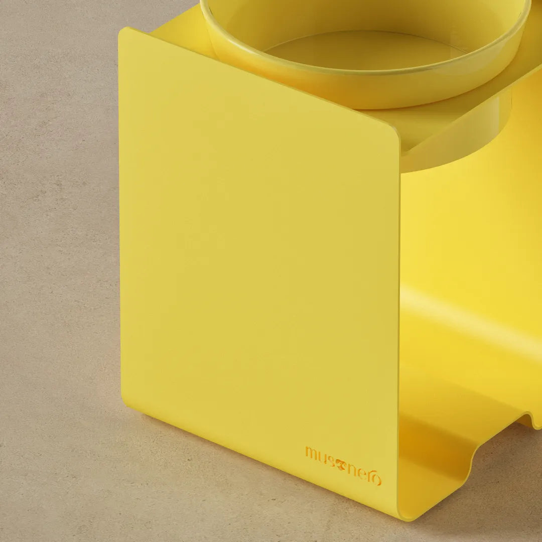 Kit Large Giallo Pastello - Alzaciotole BILL Puro Large + Ciotola POP in Maiolica